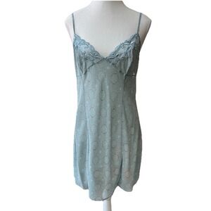 Vintage Victoria Secret lingerie Women's Large‎ L chiffon blue w/ pattern Teddy